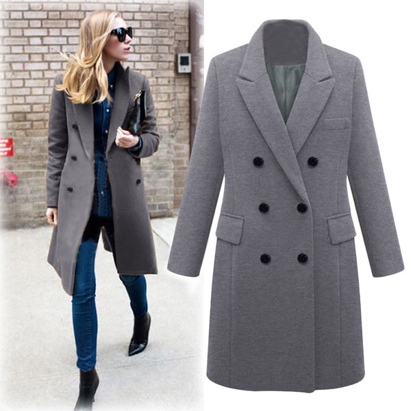 

outerwear overcoat autumn jackets casual women new fashion long woolen coat single breasted slim type female winter wool coats, Black