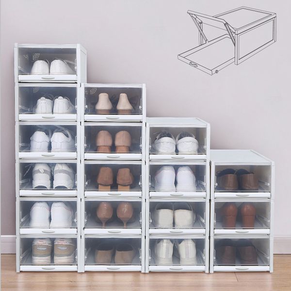 

3pcs/lot shoes rack plastic stackable shoes boxes shoebox shoe organizer for high heels sneakers storage drawers
