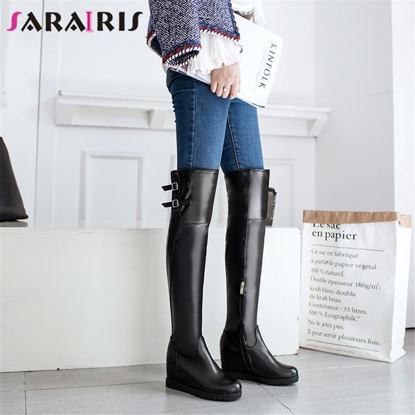 

sarairis big size 34-43 elegant height increasing over the knee boots lady platform thigh high boots women 2019 high shoes woman, Black
