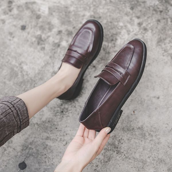 

womens loafers shoes female footwear square toe casual sneaker shallow mouth autumn oxfords women's all-match slip-on retro, Black