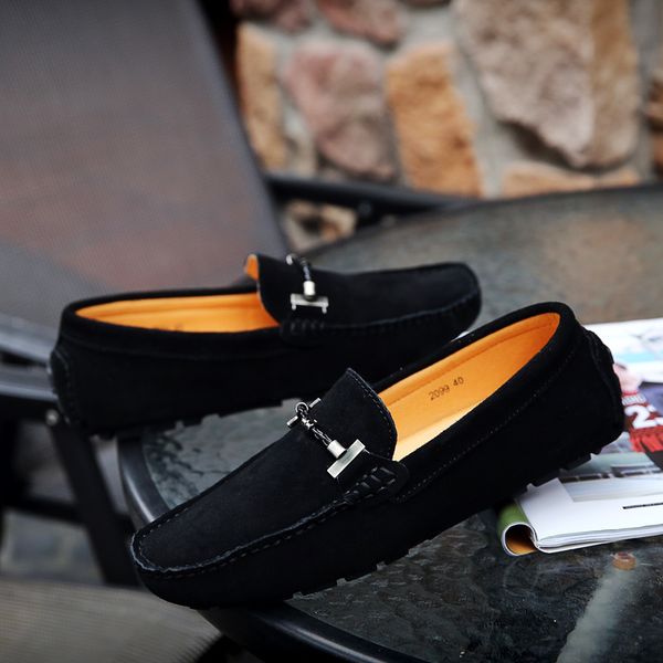 

spring new leather men's peas shoes hand stitching soft bottom men's leather shoes driving, Black