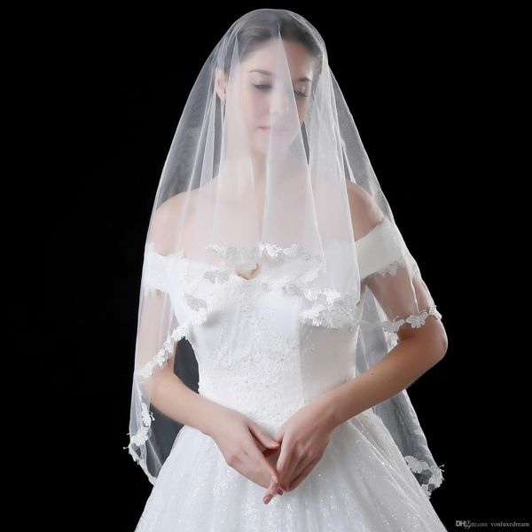 

beauty applique one layers wedding veils short bridal veil wedding accessories velo de novia, Black