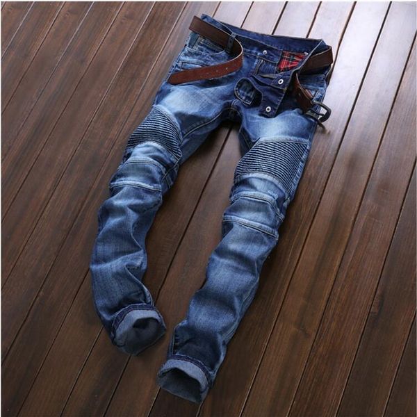 

designer mens jeans skinny pants casual r jeans for men fashion distressed ripped slim motorcycle moto biker denim hip hop pants, Blue