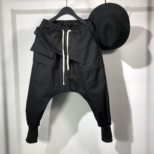 

20ss owen seak мужчины повседневная шаровары готическая мужская одежда high street weatpants лето женщины до щиколотки pant свободные черные, Black