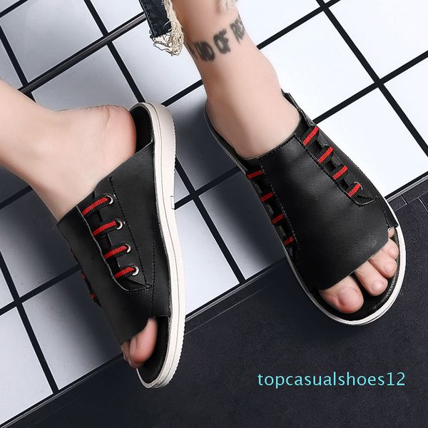 

men sandals leather summer classic water shoes 2020 slipper comfortable fashion sneakers beach flip flops terlik chanclas hombre t21, Black