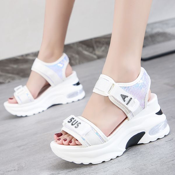 

summer women platform sandals fashion buckle design white 8 cm increasing sandals thick sole casual platform shoes female, Black