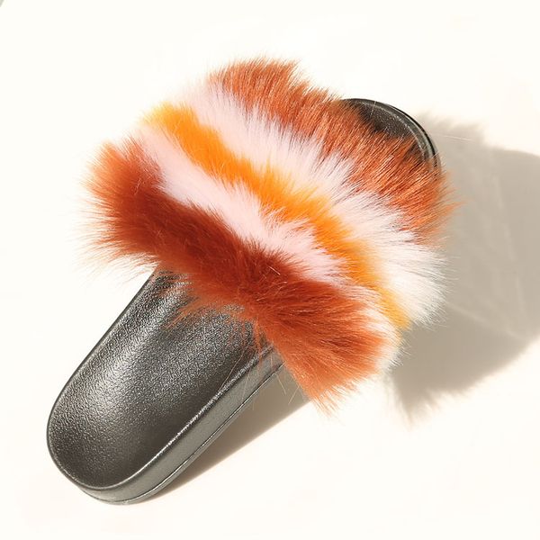 

wholesale home interior plastic wool slippers women beautiful striped plush faux fur warm non-slip pvc fashion slippers, Black