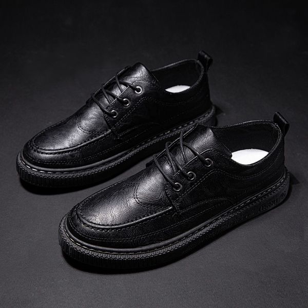 

2019 spring and autumn new men's oxford leather rubber dress shoes bullock tie flat shoes men's casual, Black