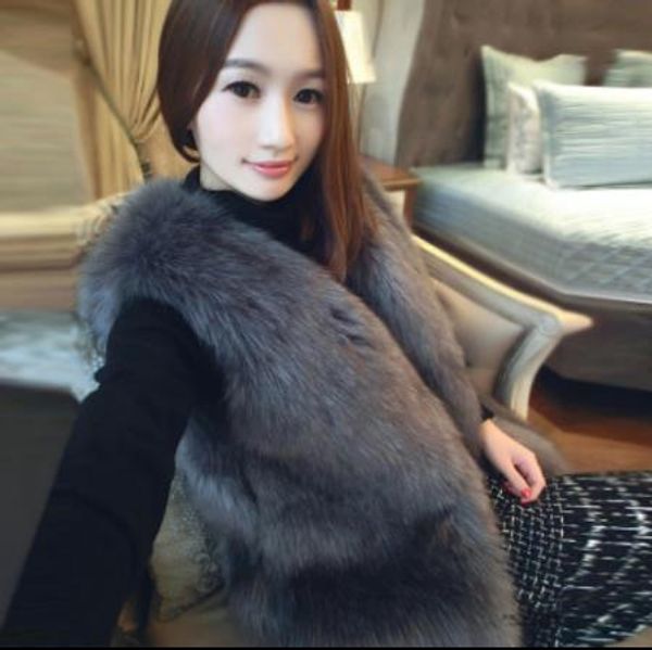 

furry 2020 winter women's faux fur coat artificial fur vest furry vests femme jackets plus size fake gilet z98, Black
