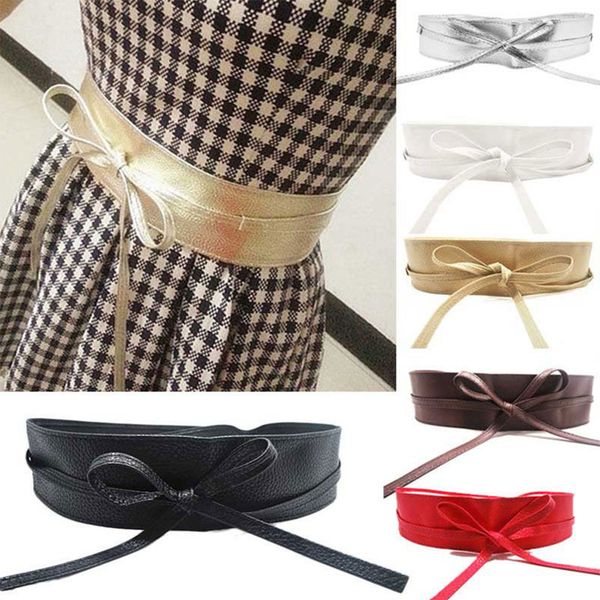 

elegant soft faxu leather belts women sweet bow casual waist belt female solid pu leather lace-up belt for ladies high quality, Black;brown