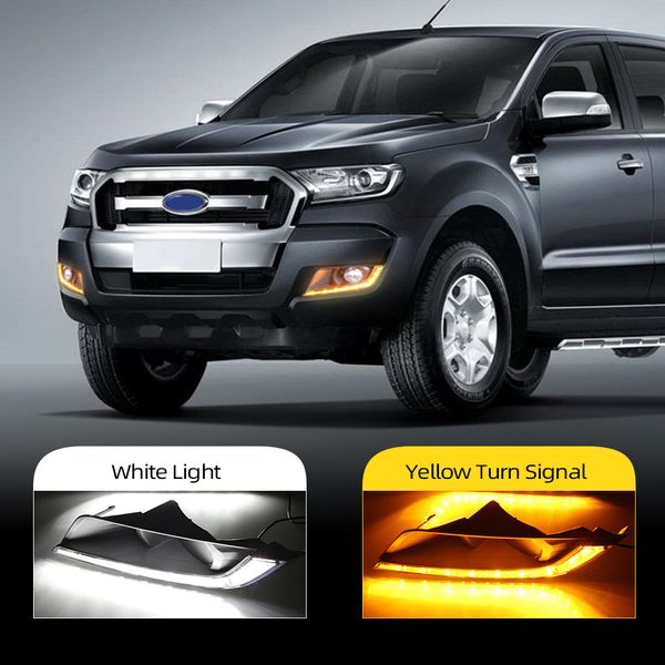 1 set para ford ranger 2015 2016 2017 2018 carro conduzido luzes de corrida diurna DRL lâmpada de nevoeiro com sinal amarelo