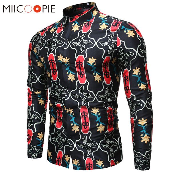 

floral print shirt men new fashion royal style long sleeve shirts men dress party prom business chemise homme -3xl, White;black