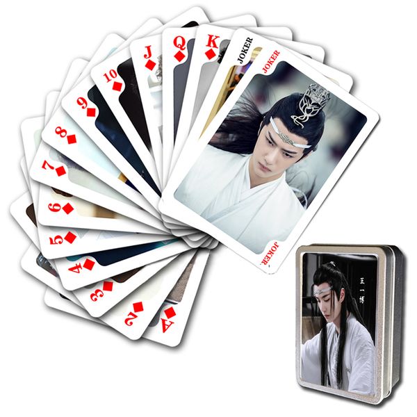

lan wangji wang yibo chen qing ling poker cards in iron box the untamed playing cards poker fans collection gifts drop shipping, Blue;slivery