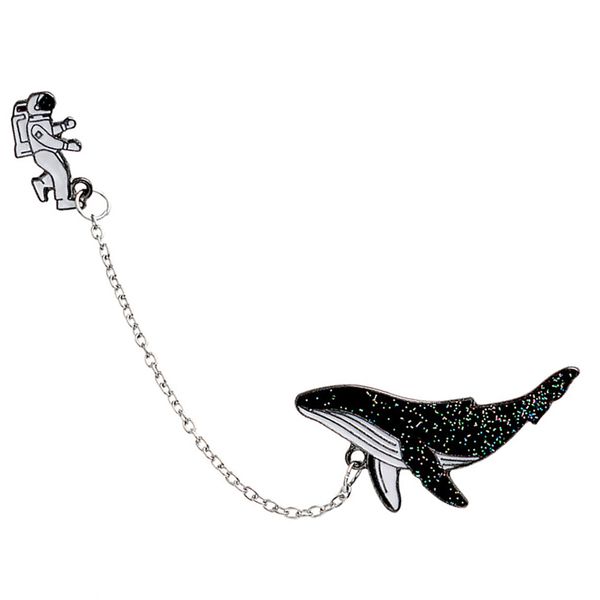 

cartoon astronaut space whale brooch coat, Gray