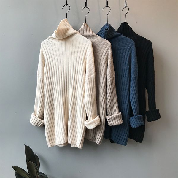 

autumn 2019 femme korean style sweater loose lazy high thickening warm knitting loose sweater feminine white, White;black