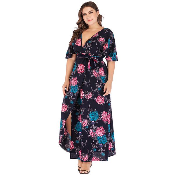 

whzhm bohemian партия цветов плюс размер 6xl платья женщины короткие рукава flare пояса бич maxi boho юрком 4xl 5xl v-образным вырезом-line, Black;pink