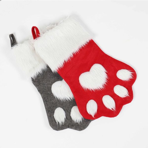 

christmas cute stockings socks plush dog claw shape stockings red and black socks christmas holiday home decoration kids gift