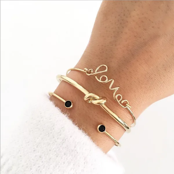 

fashion letter love knotted bangles bohemian golden charm bracelets & bangles for women opening cuff bracelets set 2019, Black