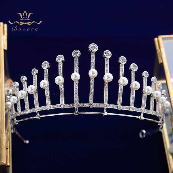 

elegant pearls royal zircon brides tiaras crown crystal bridal hairbands headpiece wedding hair accessories, Golden;white