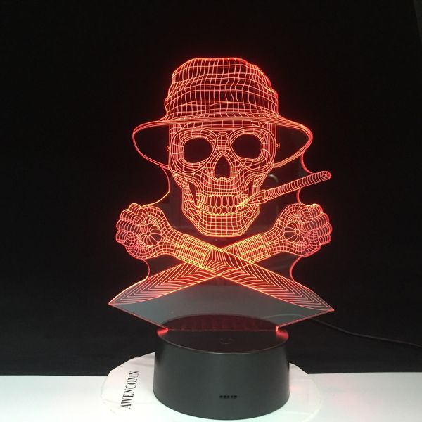 

the skeleton pirate 3d lamp led usb creative skull 3d night light 7 color change acrylic remote touch switch desk lamp 3390