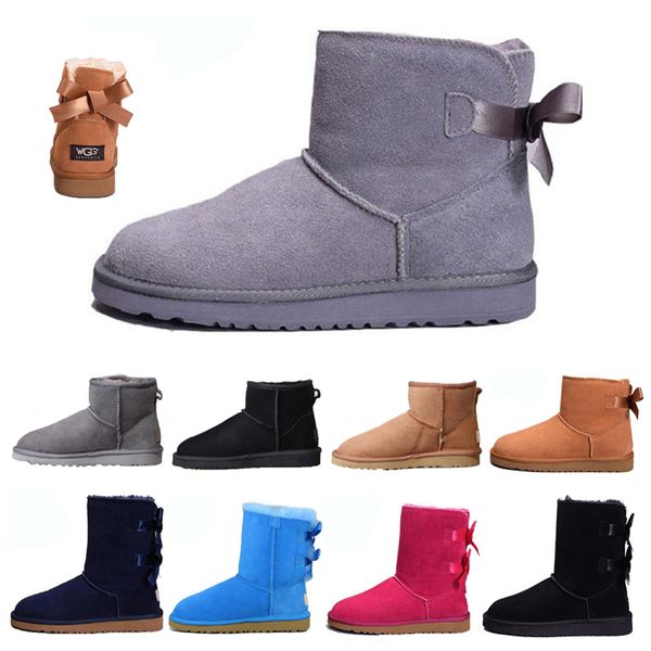 

australia women designer boots classic snow boots girl chestnut black bowtie ankle short bow fur boot womens winter boot