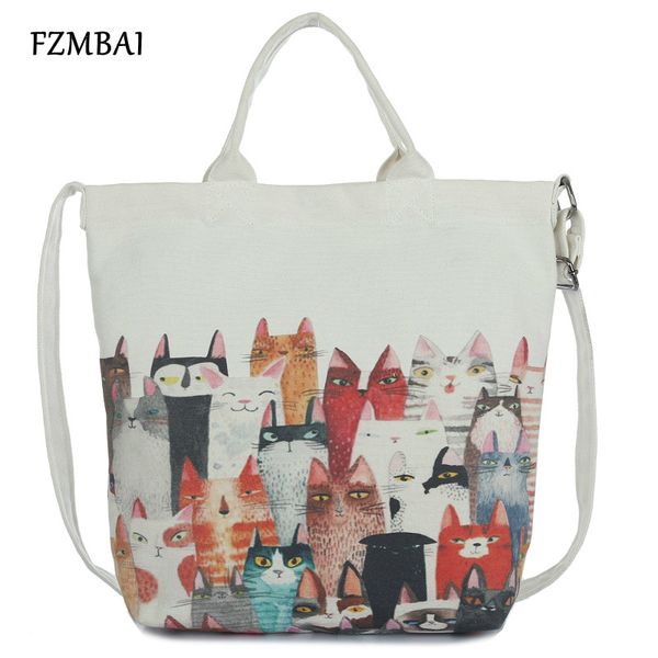 

fzmbai large capacity cat printing canvas handbag women's leisure shopping bag
