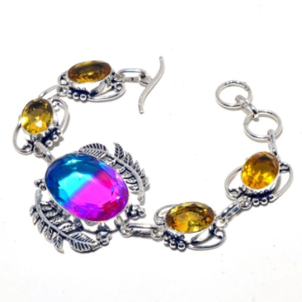 

bi-color,citrines bracelet silver overlay over copper, 20.5cm , frb0052, Black