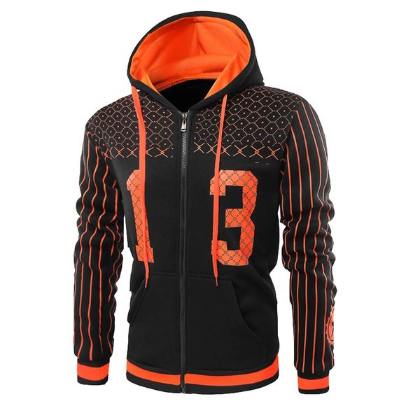 

kancoold 2019 mens autumn winter printed zipper hoodie coat men casual long sleeve hooded sweatshirt blouse nov22, Black