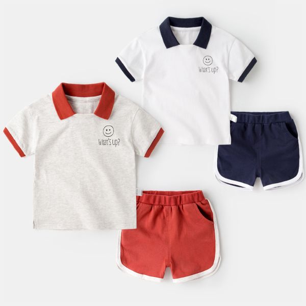 

2019 baby boys clothes set summer cotton short sleeve t-shirt + shorts 2pcs outfits sport children clothes set rt517, White