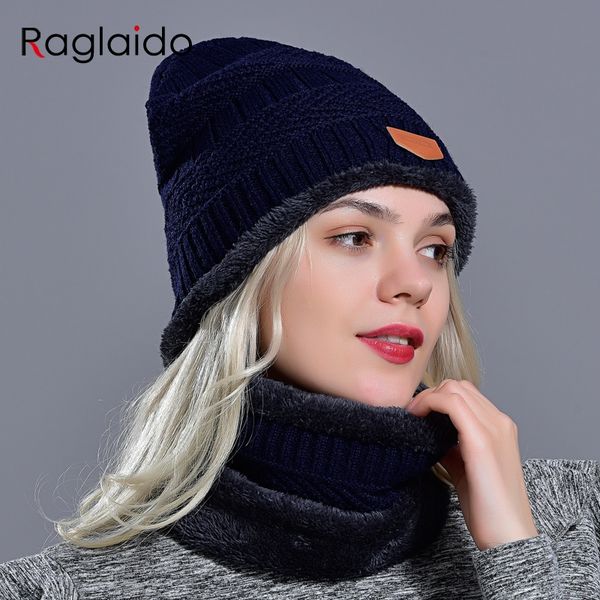 

raglaido hat winter women warm thick beanie neckwarmer set fashionable stylish snow classic outdoor hat, Blue;gray