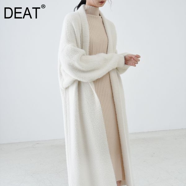 

deat] 2019 new autumn pattern trend solid color full sleeve thick warm scarf collar elegant loose cardigan woolen coat at259, Black