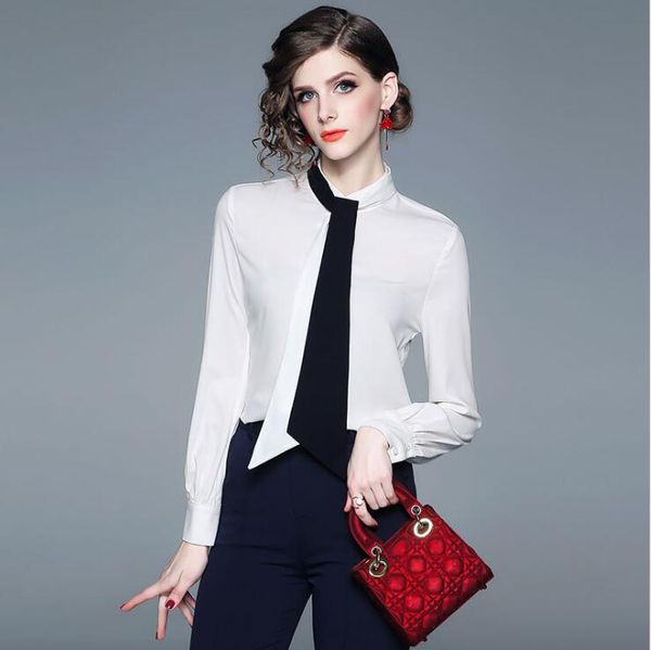 

Женская мода Блузка Стенд воротник Дизайн формальный S M L XL 2XL женская одежда с дли