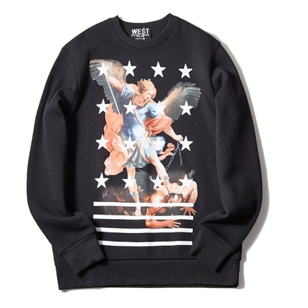 

mens designer hoodies givh43 new fashion brand luxury pentagonal angel patterns printed round-necked guard clothes, Black