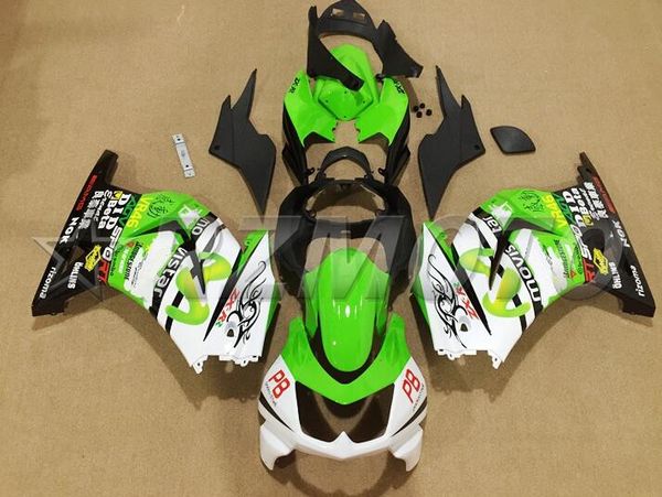 

new injection abs motorcycle fairings fit for kawasaki ninja250 zx250r 2008 2009 2010 2011 2012 ex250 08 09 10 11 12 set custom green white