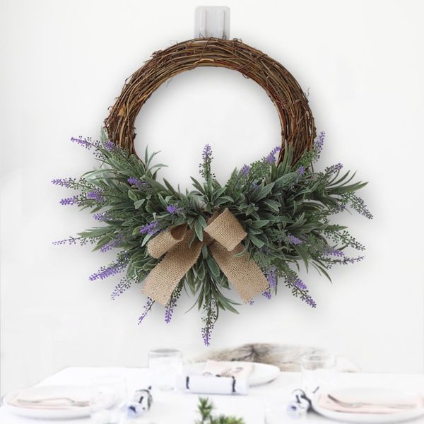 

2020 artificial lavender flower wreath rattan garland with bow-knot front door window wall hanging pendant for wedding party