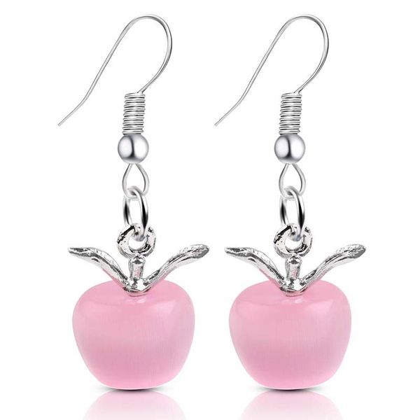 

new sweet pink opal stone apple shape charm statement earrings for women girl lovely cute fashion stud earings jewelry lover gifts wholesale, Golden