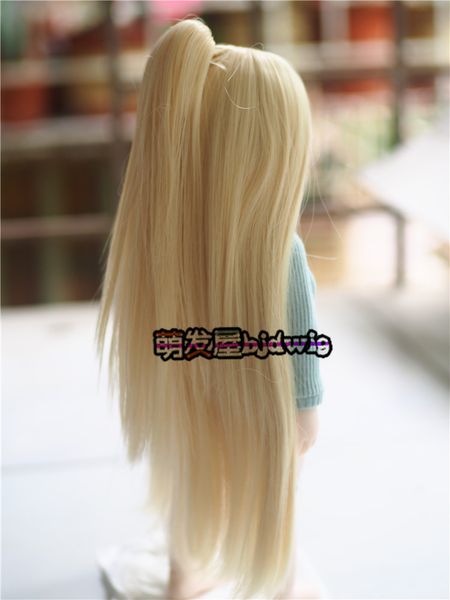

1/3 1/4 1/6 bjd sd doll wig high temperature light blonde with one ponytail straight bjd super for doll hair wig