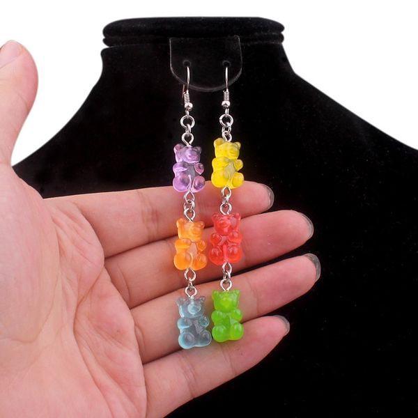 

funny colorful cartoon animal bear earring lovely resin bear candy color earring for women&girl daily jewelry unique party gift, Silver