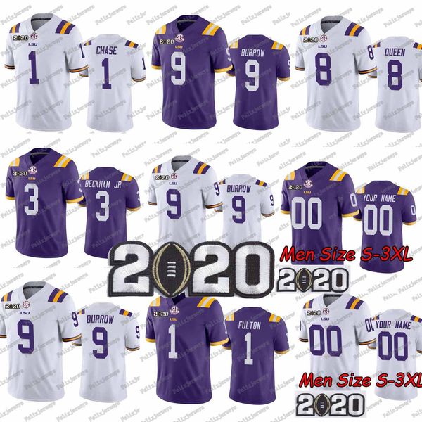 

lsu tigers 2020 ncaa national championship 9 joe burrow ja'marr patrick queen odell beckham jr. justin jefferson kristian magee jersey, Black
