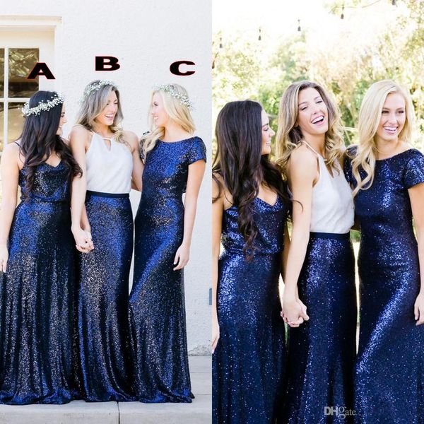 Navy Blue Sequins Bridesmaid Dresses Country Style Custom Made Beach Wedding Party Guest Gown Junior Maid Of Honor Dress Cheap Uk 2019 From