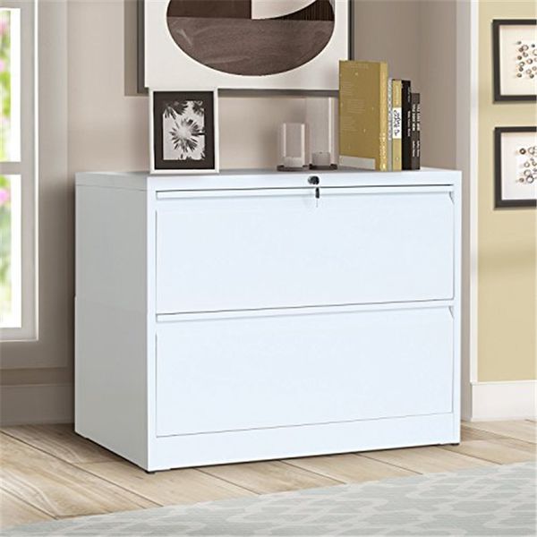 2019 Pure White Lateral File Cabinet 2 Drawer With Lock Key Living