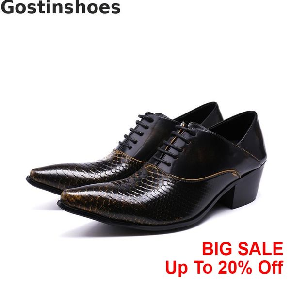 

boutique men leather shoes genuine leather wedge heels height increased men oxfords shoes lace-up pointed toe classic, Black