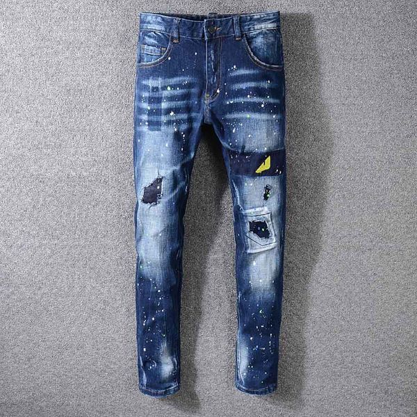 

19aw new luxury mens jeans fashion slim men trousers high end italian brand pants classic custom fends jeans casual trend hip hop trousers, Blue