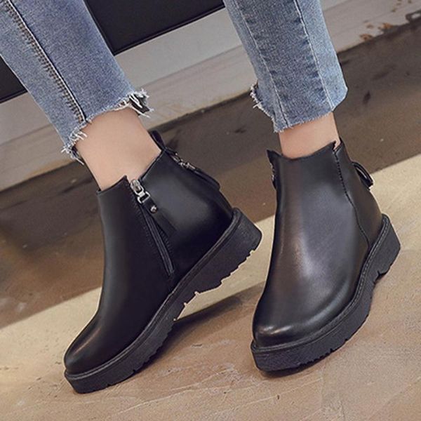 

women ankle boots 2019 autumn winter female pu leather casual flats shoes ladies elegent tessel decorated black boot snow boots