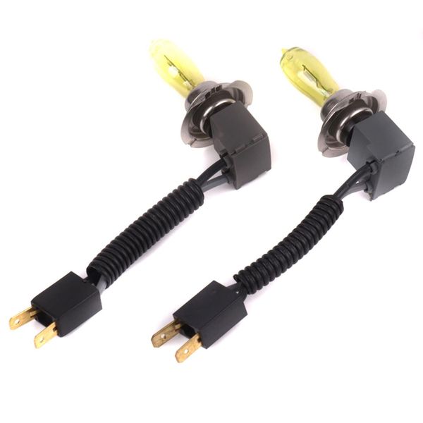 

a pair h7 12v 100w 3000k super bright yellow light auto car hod xenon light bulb headlights lamps with power cable car-styling