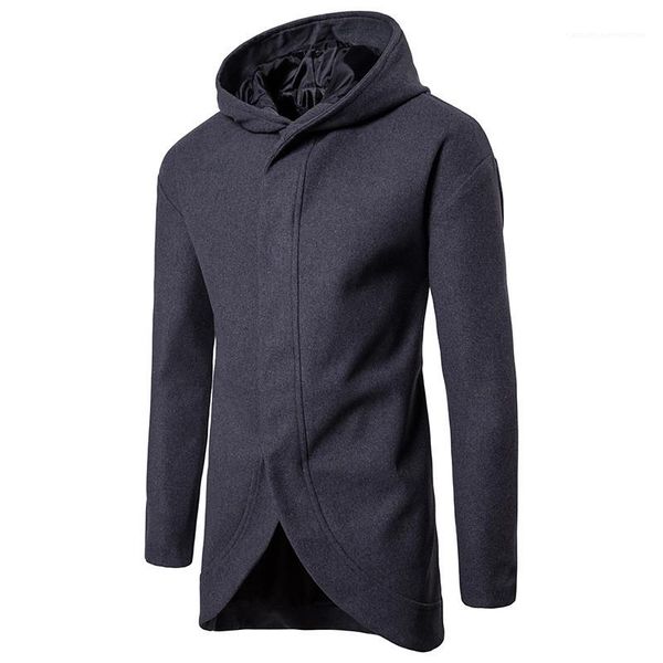 

пальто нерегулярные хем покрыты кнопку пальто мужской сплошной мода мужской с капюшоном свободного покроя пальто мужские дизайнерские шерстя, Black