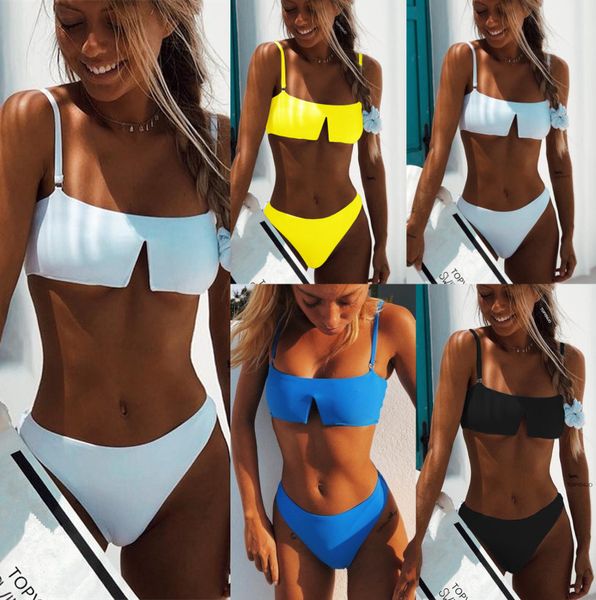 

2019 big v pure color bikini fission swimsuit ladies surfing swimwear bathing suit four color