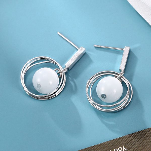

2019 new korean fashion earrings metal geometry pendant stud earrings pearl opal earrings women wedding party gifts, Silver