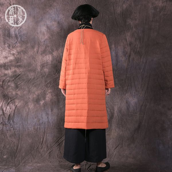 

micro for offer especially] 2108 autumn and winter new products versatile cardigan artistic cotton linen trench coat frog coat, Blue;black
