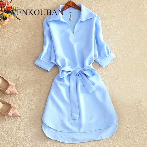 

casual dresses shirts women 2021 summer dress fashion office lady solid red chiffon for sashes tunic ladies vestidos femme, Black;gray